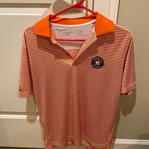 Houston Astros Polo size Small. Orange & White strips with Astros logo.